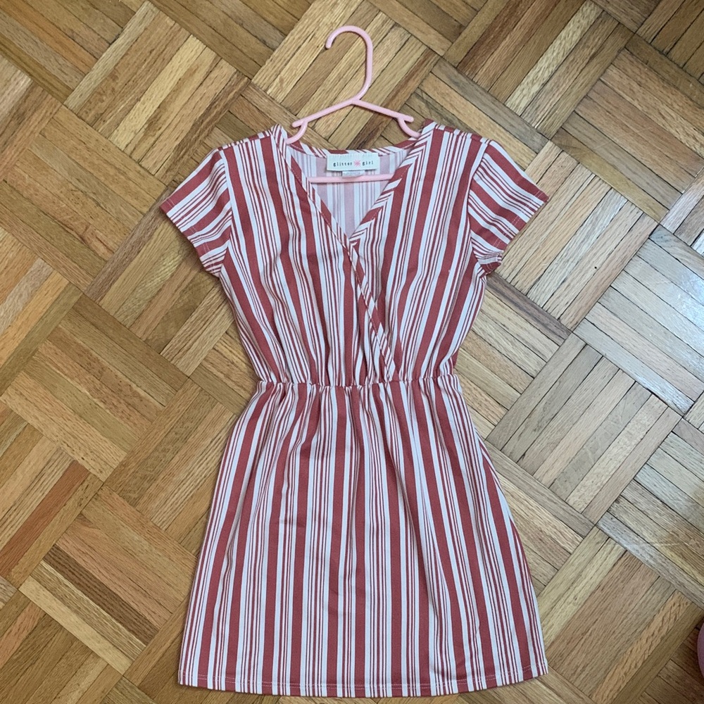 Like New! - Striped Dress Terra-Cotta & Cream - Girls Size 7